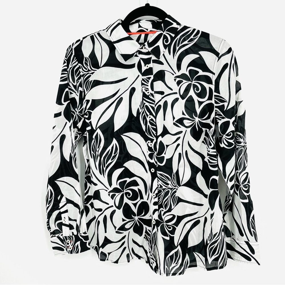 Talbots Petite Medium Black Floral Blouse